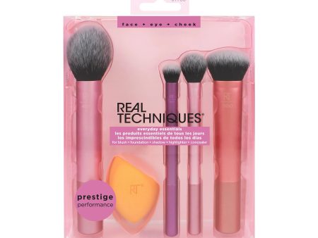 REAL TECHNIQUES Everyday Essentials For Blush + foundation + shadow + highlighter + concealer مجموعة الفرش الاساسية للمكياج من ريل تيكنيك on Sale