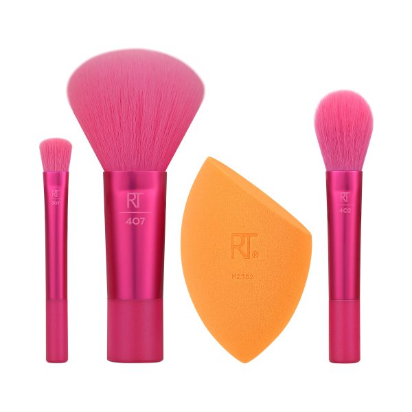 REAL TECHNIQUES limited edition mini holidaze brush + sponge set for foundation powder _ eyeshadow 4 piece gift set For Sale