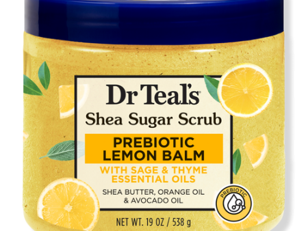 DR TEALS shea suger scrub prebiotic lemon balm with sage & thyhe essencoal oils مقشر الجسم بالليمون من دكتر تيلز For Sale