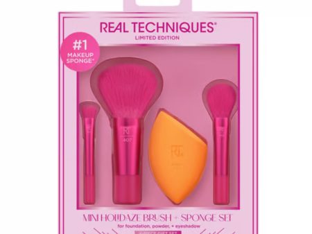 REAL TECHNIQUES limited edition mini holidaze brush + sponge set for foundation powder _ eyeshadow 4 piece gift set For Sale