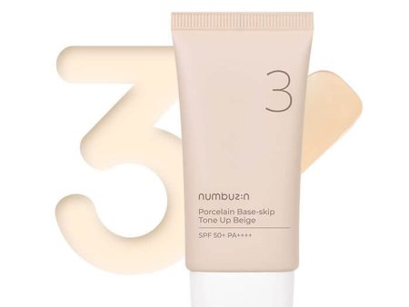 NUMBUZIN 3 Porcelain Base Skip Tone Up Beige SPF 50+ PA++++ كريم واقي الشمس مع تون اب للتفتيح الفوري من نمبوزين For Sale